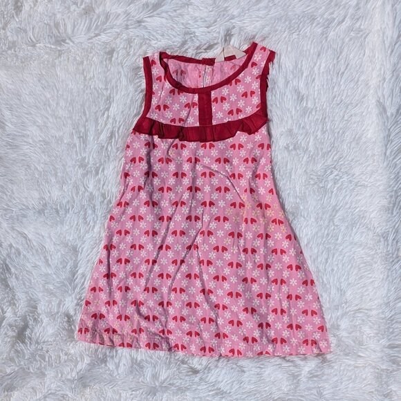 Other - Girls’ Pink Sleeveless Dress – Heart & Daisy Print with Ruffle Detail 2T